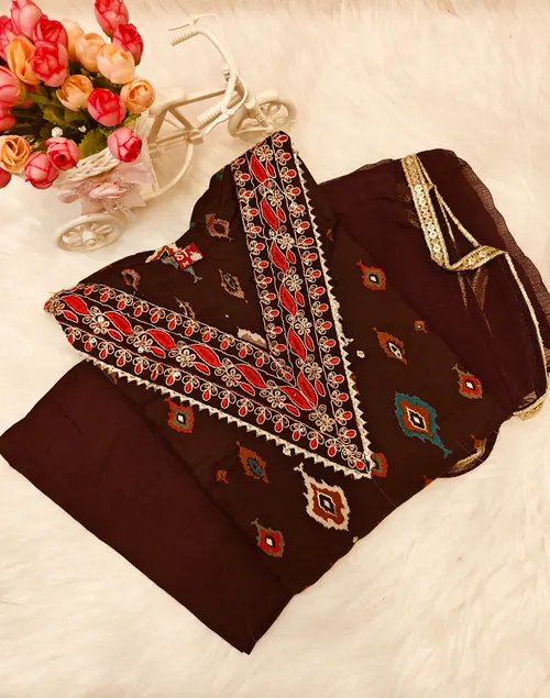 COFFEE BROWN V NECK KURTI SET KS034
